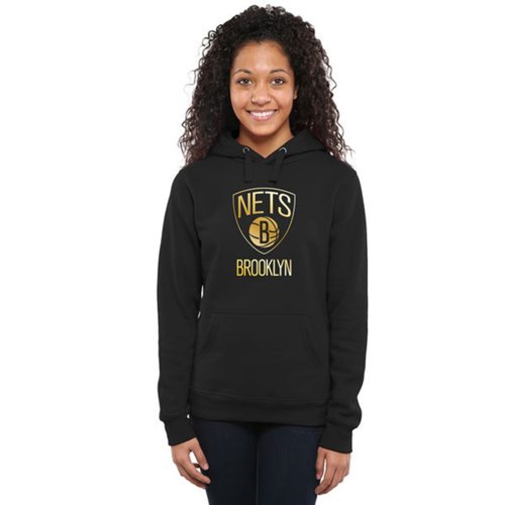 Women's Brooklyn Nets Gold Collection Pullover Hoodie Black 1