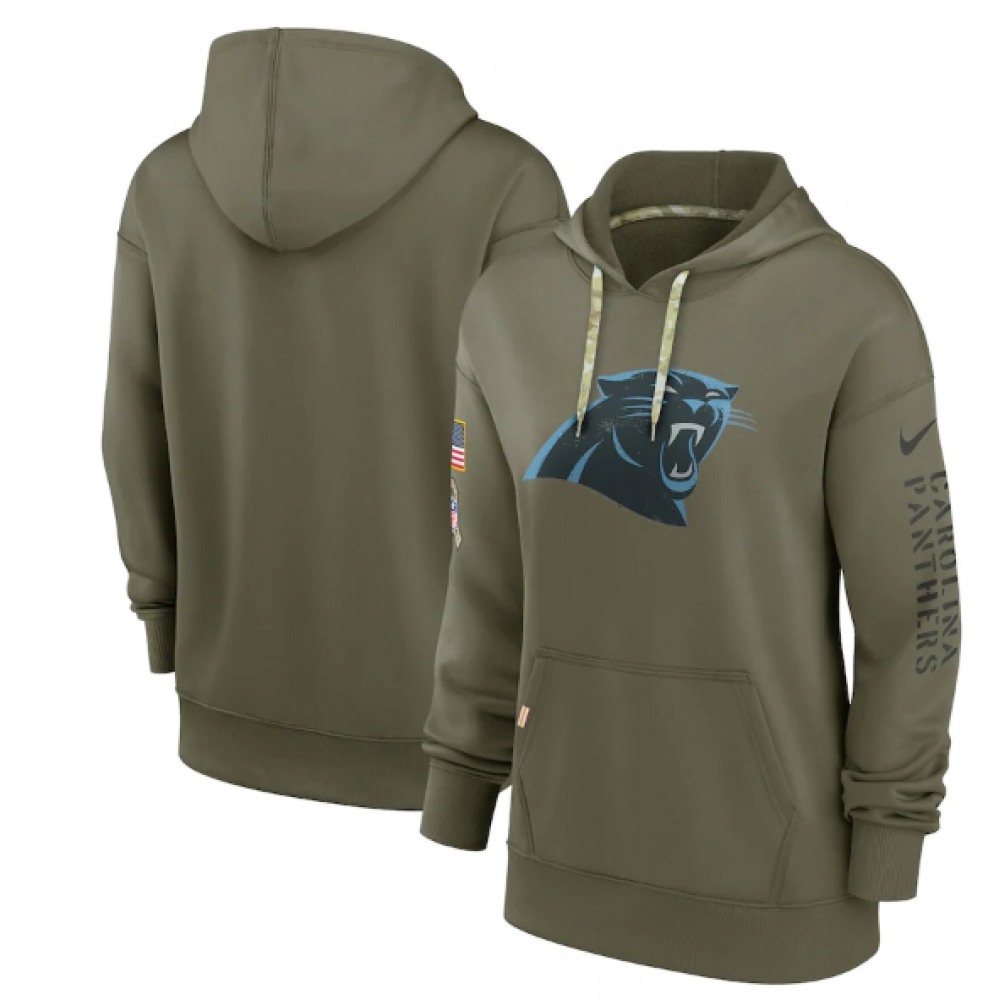 Women's Carolina Panthers 2022 Olive Salute to Service Therma Performance Pullover Hoodie(Run Small) 1