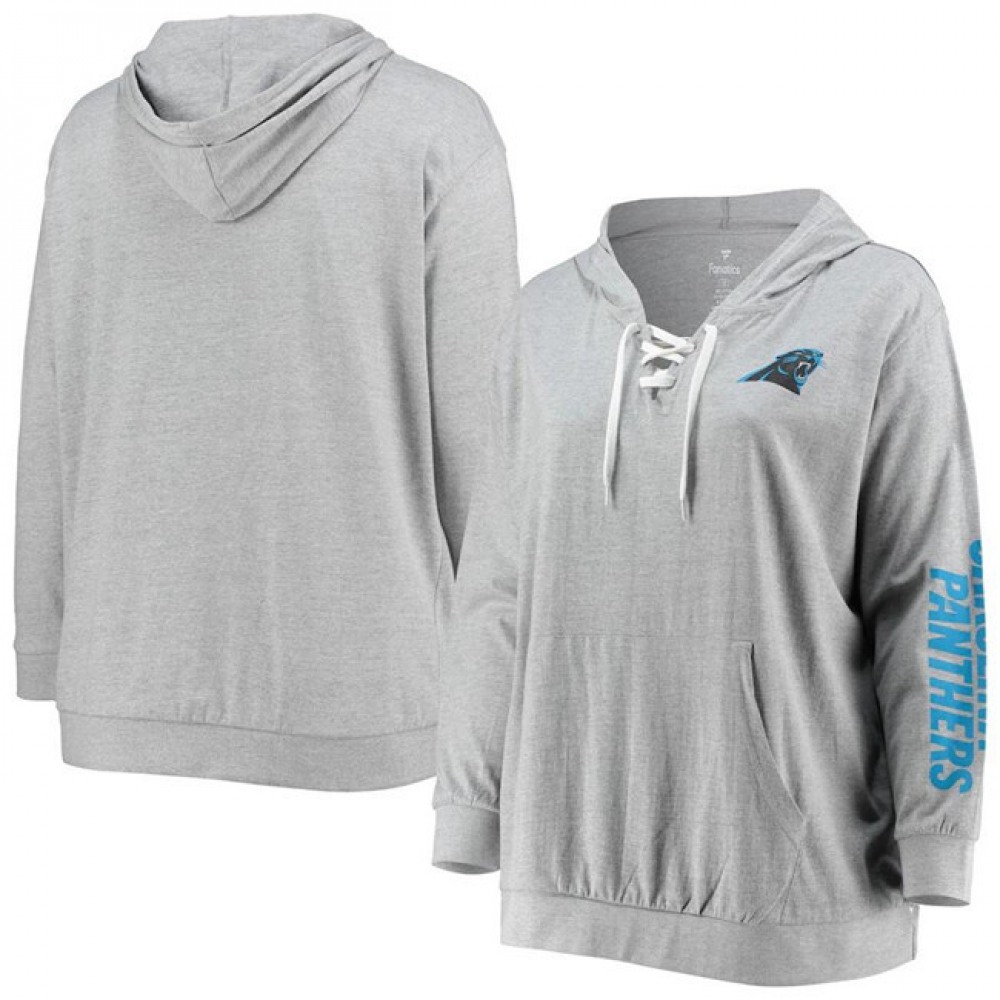 Women's Carolina Panthers Heathered Gray Lace-Up Pullover Hoodie 1