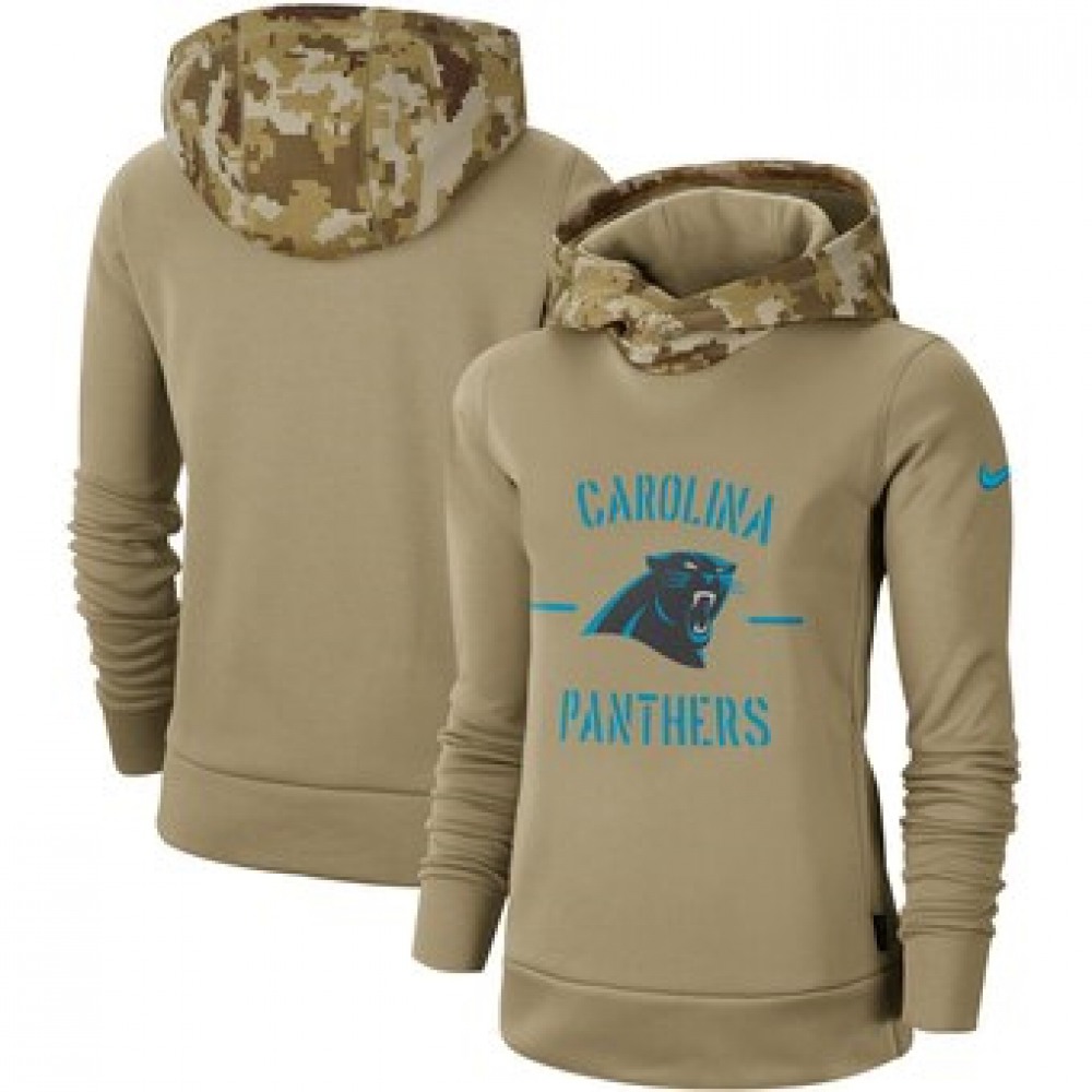 Women's Carolina Panthers Khaki 2019 Salute to Service Therma Pullover Hoodie(Run Small) 1