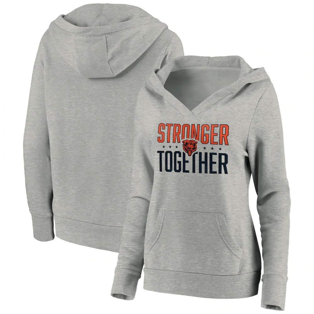 Women's Chicago Bears Heather Gray Stronger Together Crossover Neck Pullover Hoodie(Run Small) 1