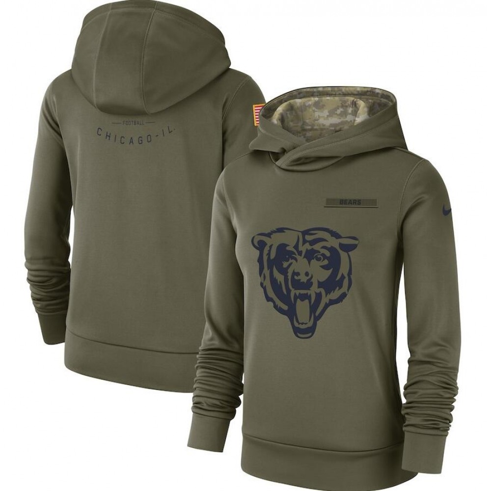 Women's Chicago Bears Olive Salute to Service Team Logo Performance Pullover NFL Hoodie 1