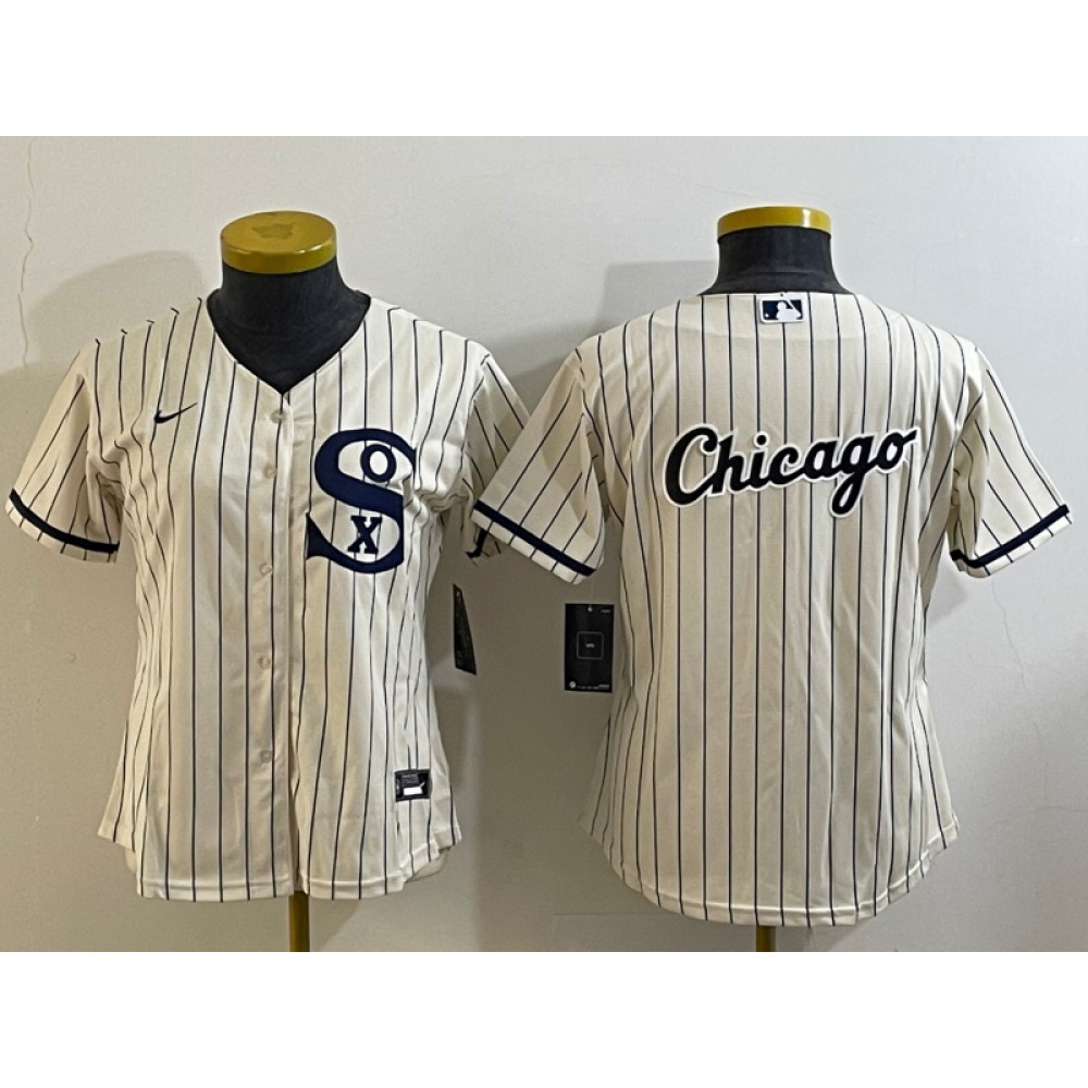 Women's Chicago White Sox Cream Team Big Logo Stitched Jersey(Run Small) 02 1