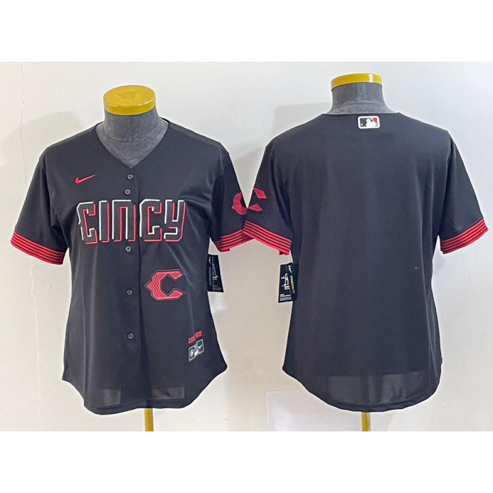 Women's Cincinnati Reds Black 2023 City Connect With Patch Stitched Baseball Jersey(Run Small) 1