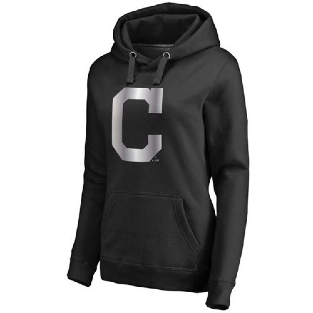 Women's Cleveland indians Platinum Collection Pullover Hoodie Black 1