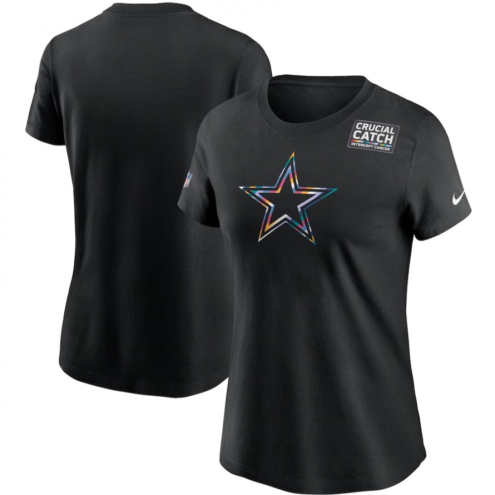 Women's Dallas Cowboys 2020 Black Sideline Crucial Catch Performance T-Shirt (Run Small) 1