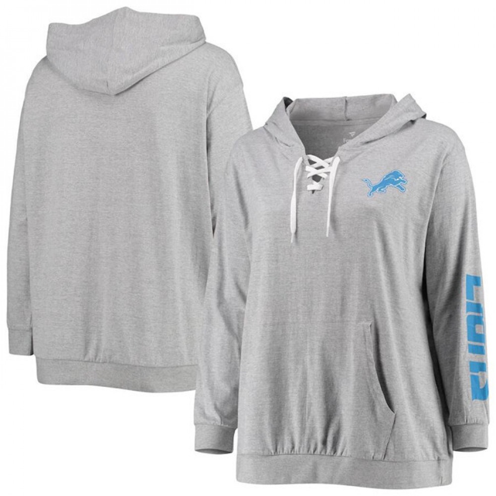 Women's Detroit Lions Heather Gray Lace-Up Pullover Hoodie 1