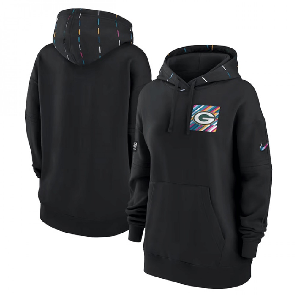 Women's Green Bay Packers Black 2023 Crucial Catch Club Pullover Hoodie(Run Small) 1