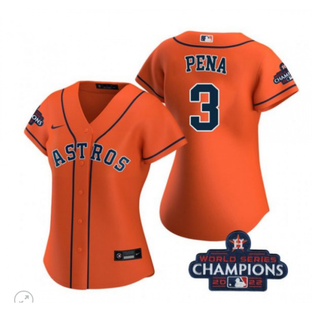 Women's Houston Astros #3 Jeremy Pena Orange 2022 World Series Champions Stitched Baseball Jersey(Run Small) 1