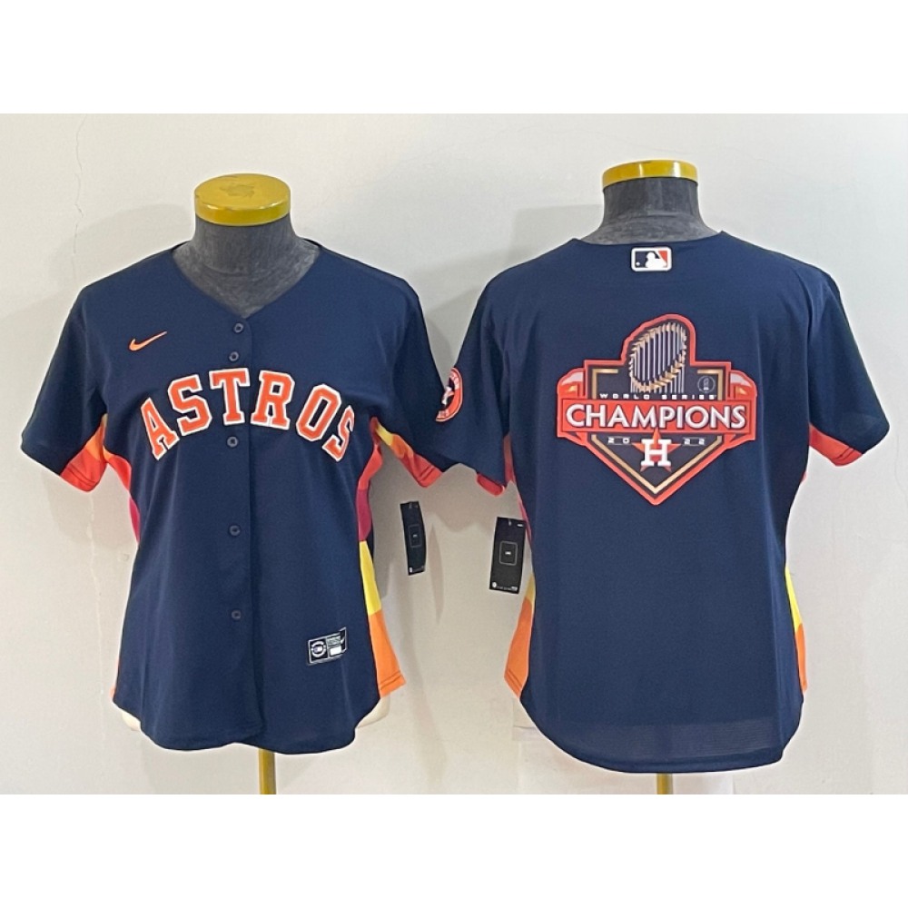 Women's Houston Astros Navy 2022 World Series Champions Team Big Logo Cool Base Stitched Baseball Jersey(Run Small) 1
