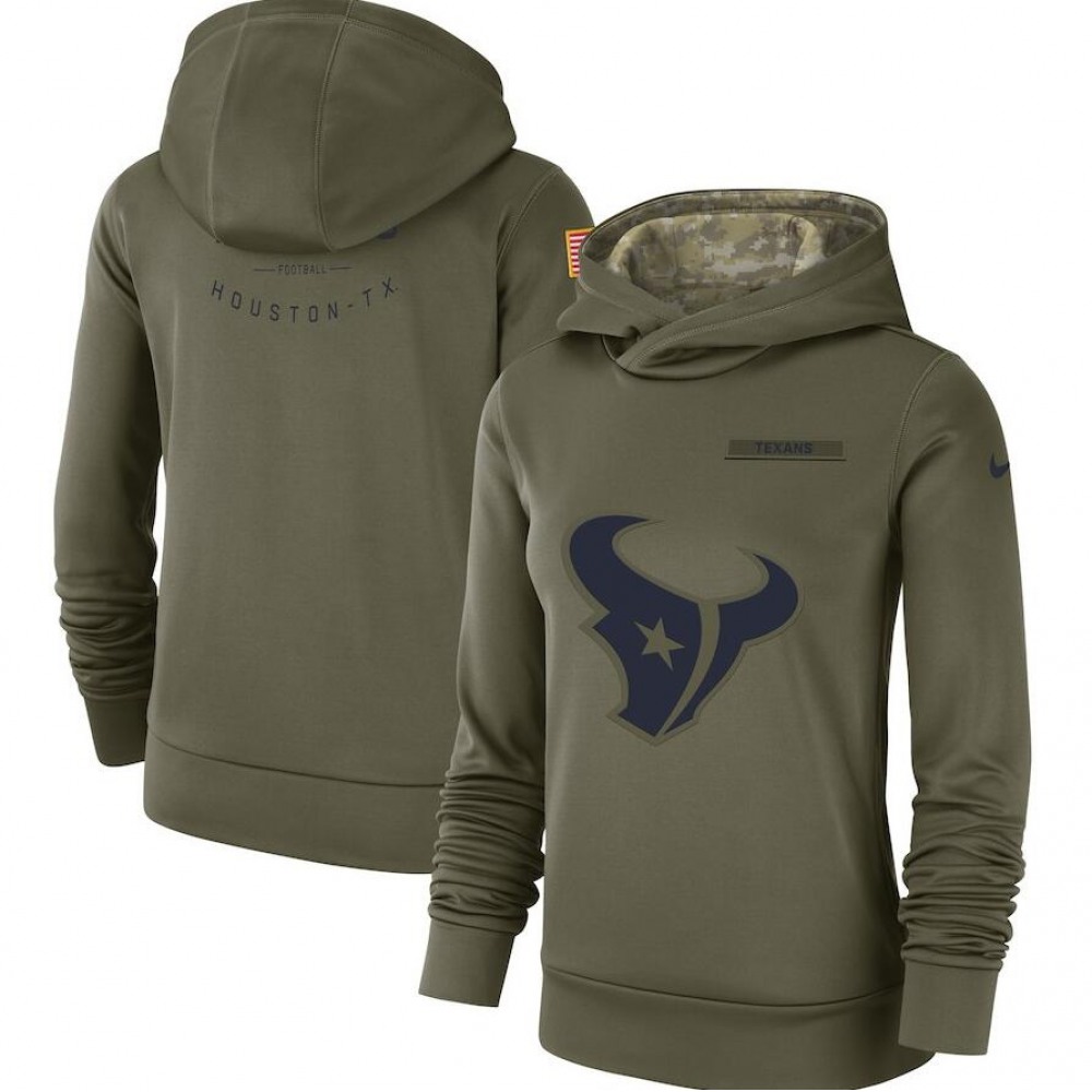 Women's Houston Texans Olive Salute to Service Team Logo Performance Pullover NFL Hoodie 1