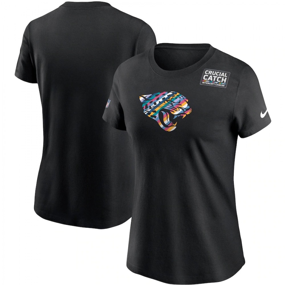 Women's Jacksonville Jaguars 2020 Black Sideline Crucial Catch Performance T-Shirt(Run Small) 1