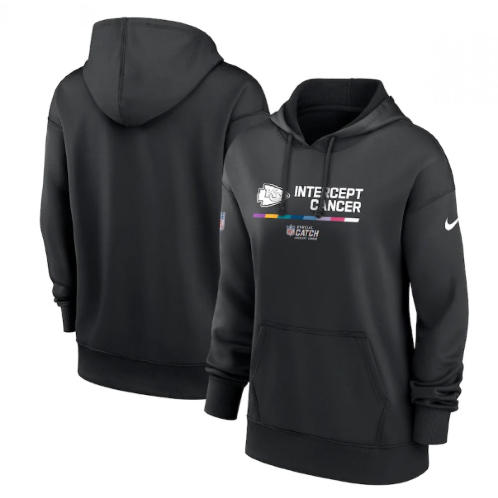 Women's Kansas City Chiefs 2022 Black NFL Crucial Catch Therma Performance Pullover Hoodie(Run Small) 1