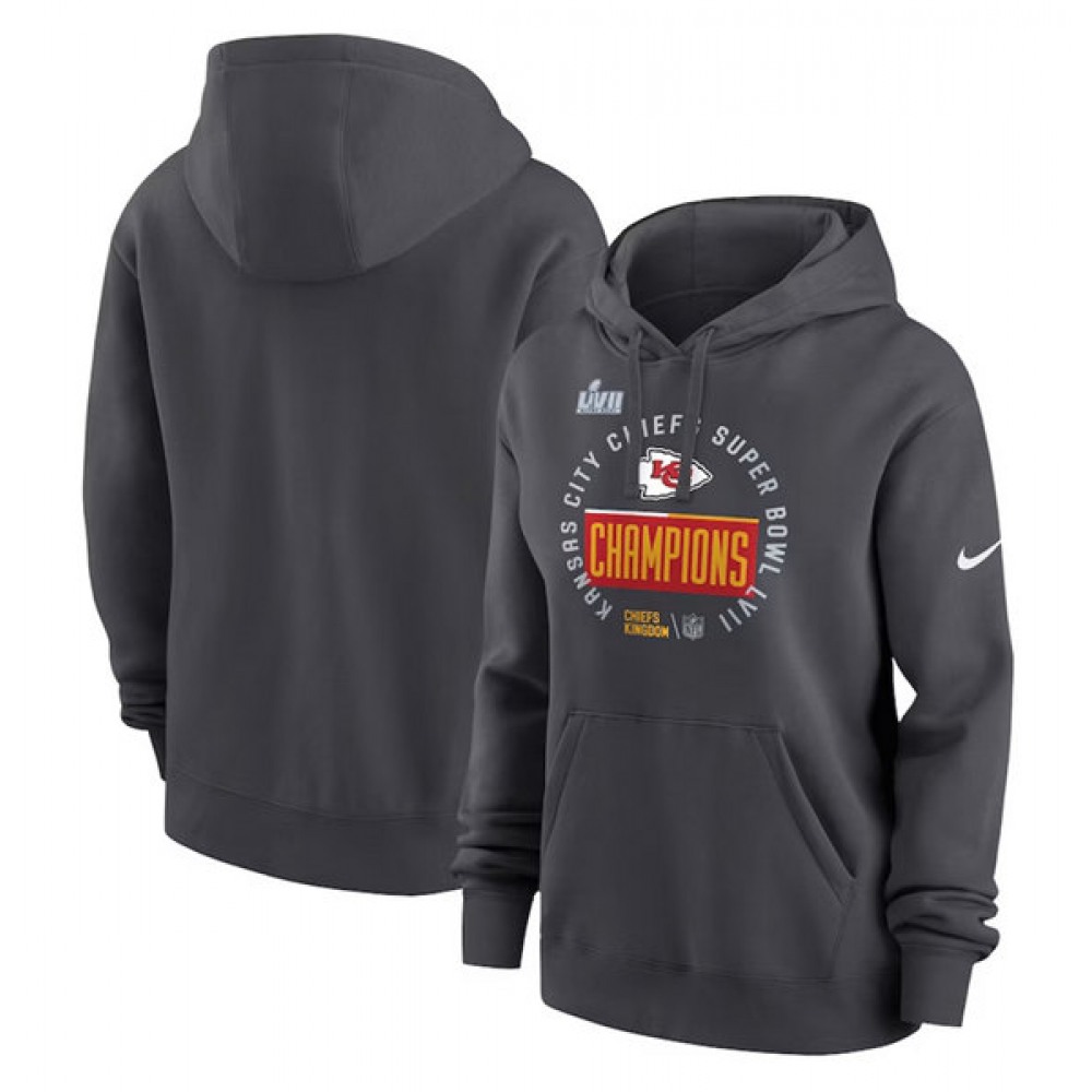 Women's Kansas City Chiefs Black Super Bowl LVII Champions Pullover Hoodie(Run Small) 1