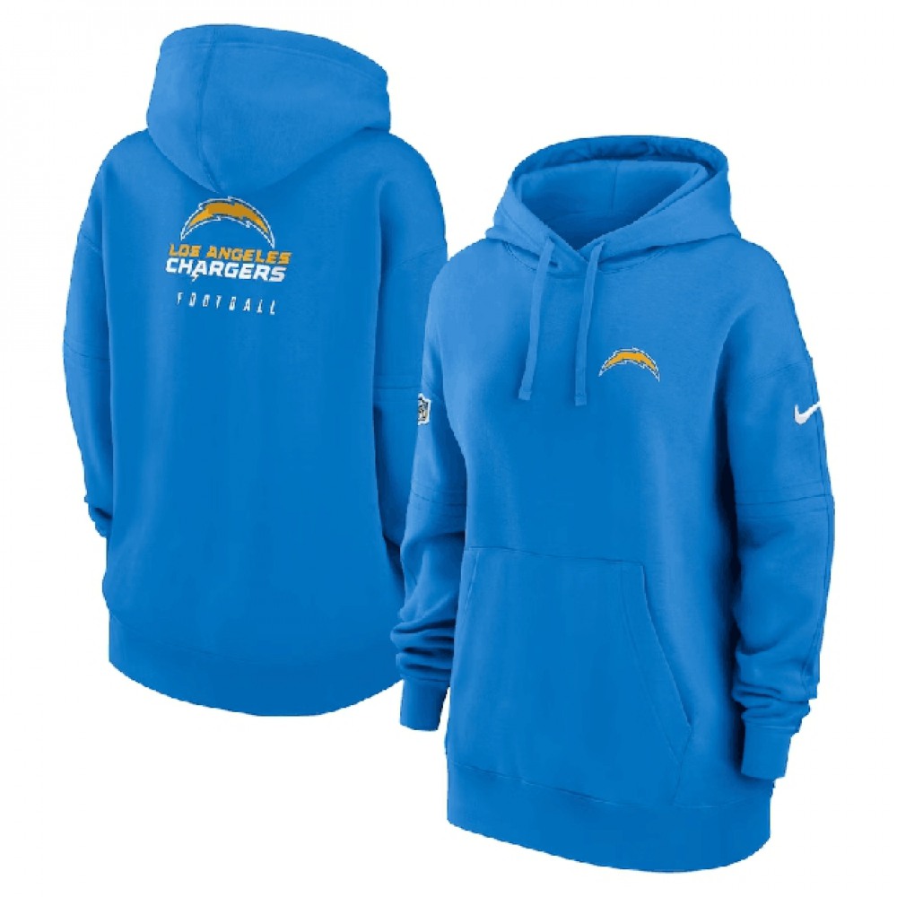 Women's Los Angeles Chargers Light Blue Sideline Club Fleece Pullover Hoodie(Run Small) 1