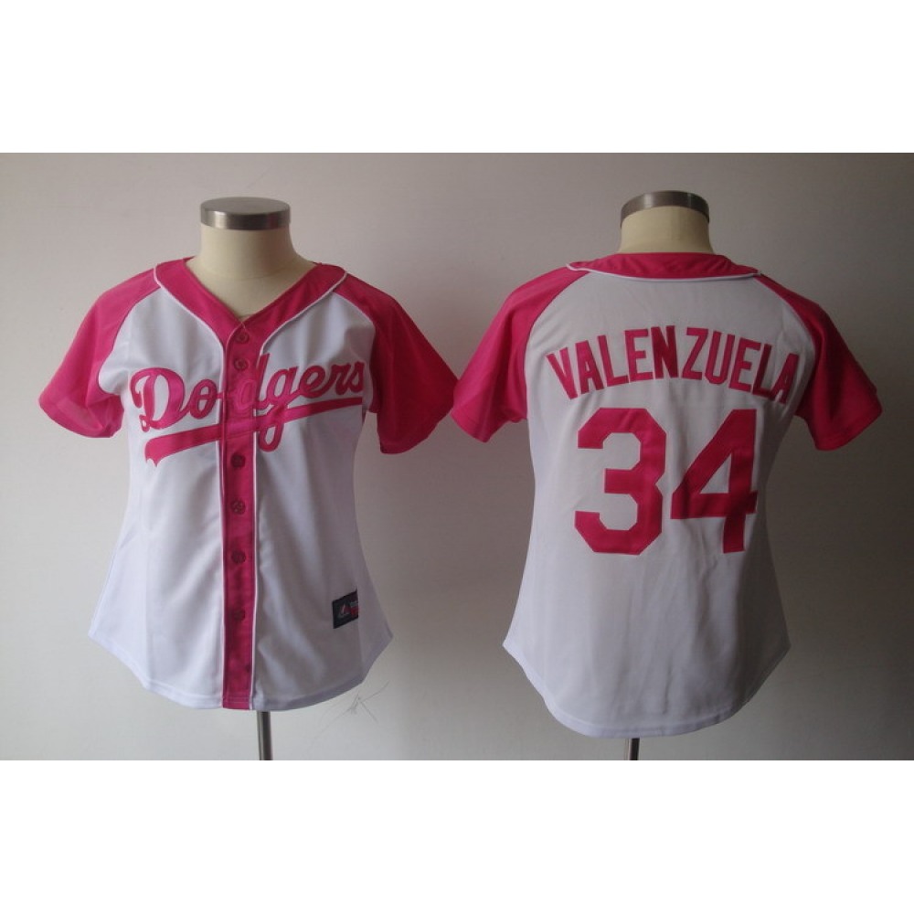 Women's Los Angeles Dodgers #34 Fernando Valenzuela White Splash Fashion Stitched MLB Jersey 1