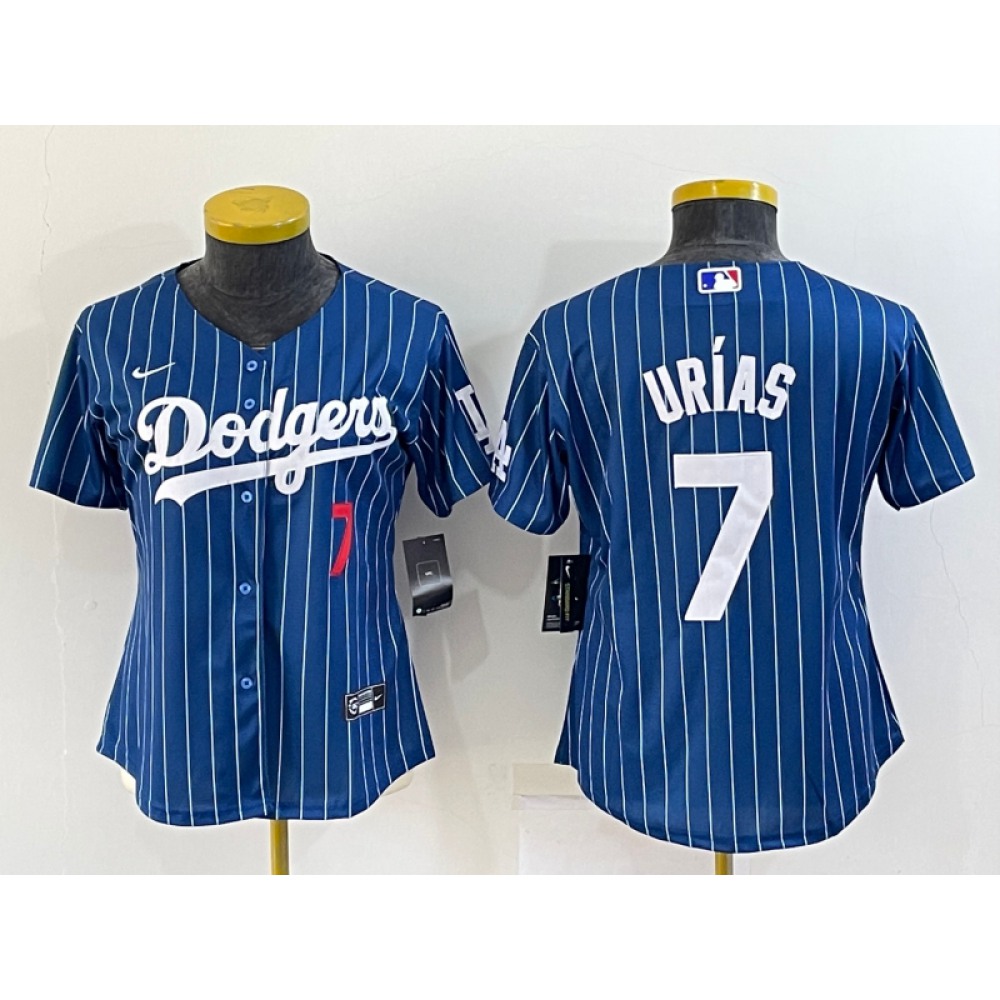 Women's Los Angeles Dodgers #7 Julio Urias Navy/Gold Stitched Baseball Jersey(Run Small) 1