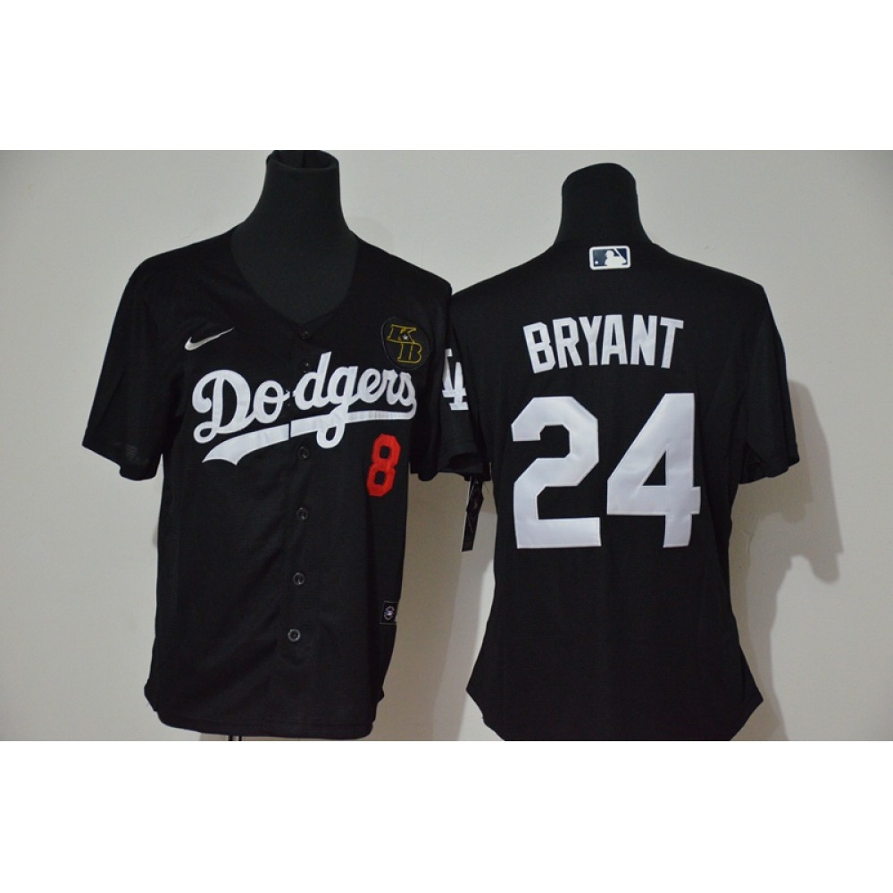 Women's Los Angeles Dodgers Front #8 Back #24 Kobe Bryant Black With KB Patch Cool Base Stitched Jersey(Run Small) 1