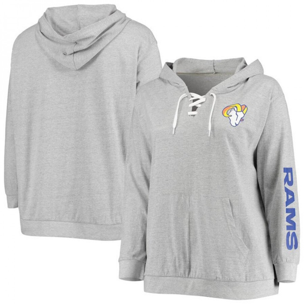 Women's Los Angeles Rams Heathered Gray Lace-Up Pullover Hoodie 1