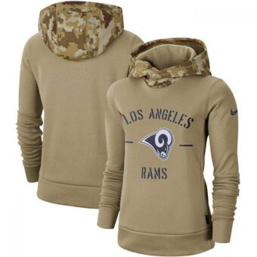 Women's Los Angeles Rams Khaki 2019 Salute to Service Therma Pullover Hoodie(Run Small) 1