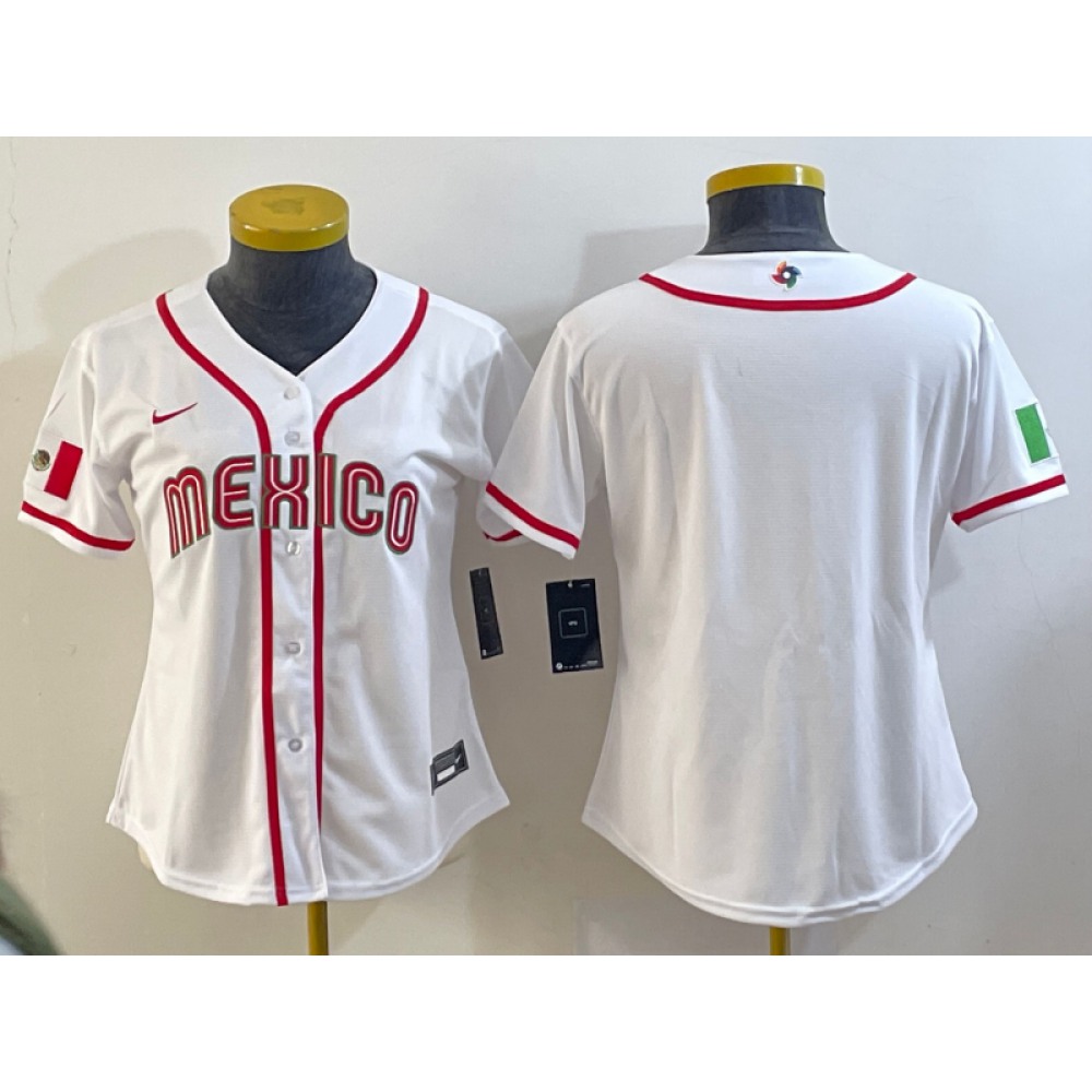 Women's Mexico Baseball 2023 Blank White World Baseball Classic Stitched Jersey(Run Small) 1