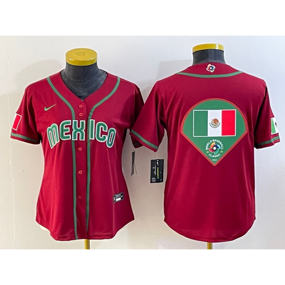 Women's Mexico Baseball 2023 Red Big Logo World Baseball Classic Stitched Jersey(Run Small) 1