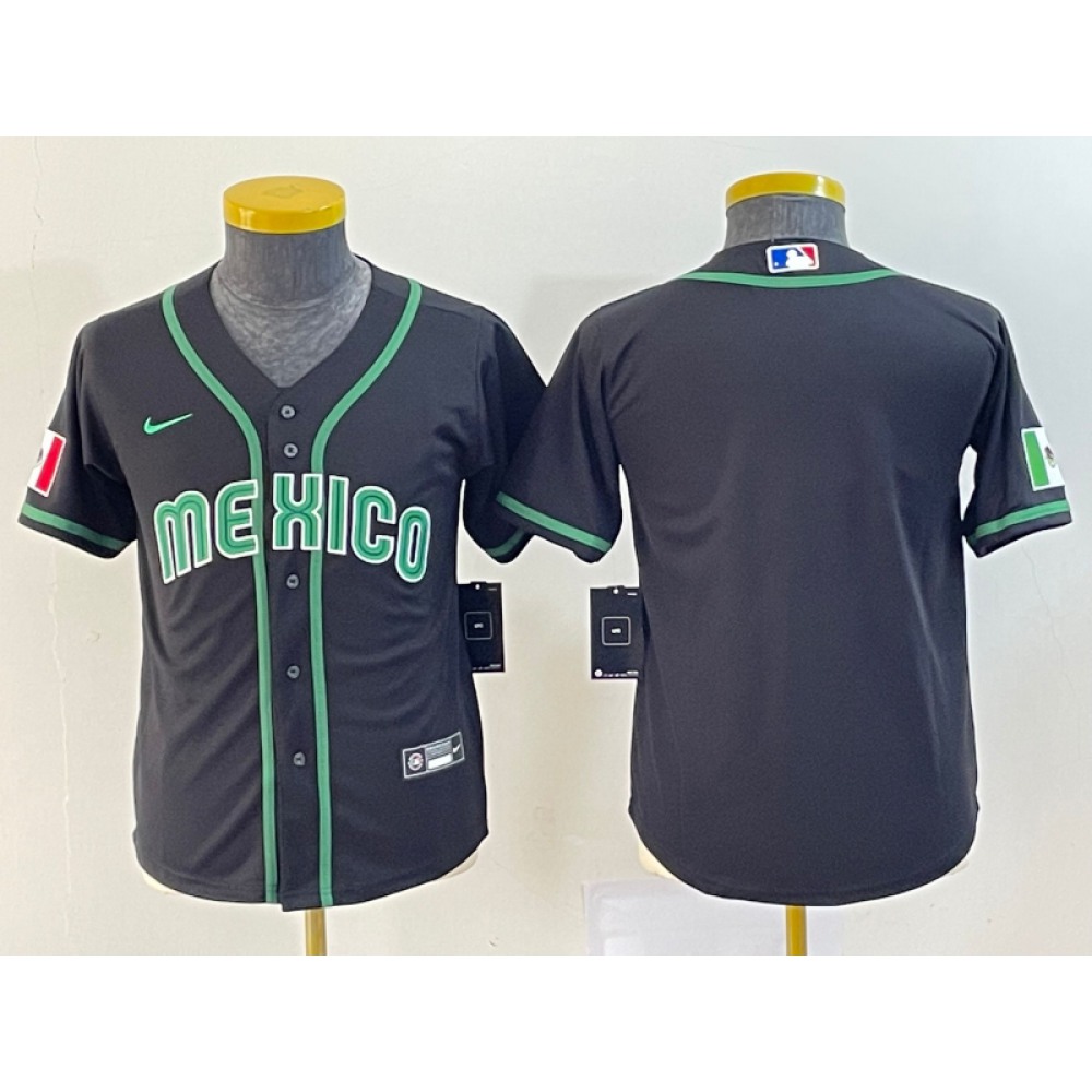 Women's Mexico Baseball Blank 2023 Black World Baseball Classic Stitched Jersey(Run Small) 1