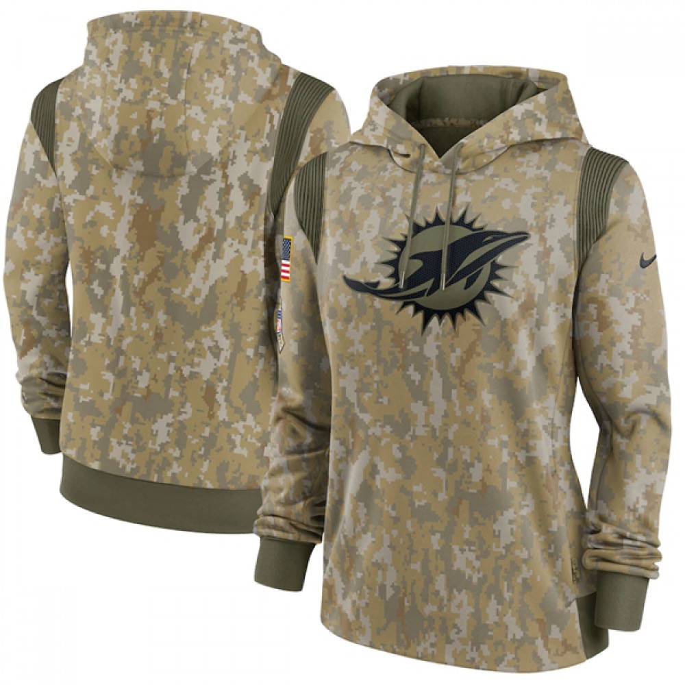 Women's Miami Dolphins 2021 Camo Salute To Service Therma Performance Pullover Hoodie(Run Small) 1