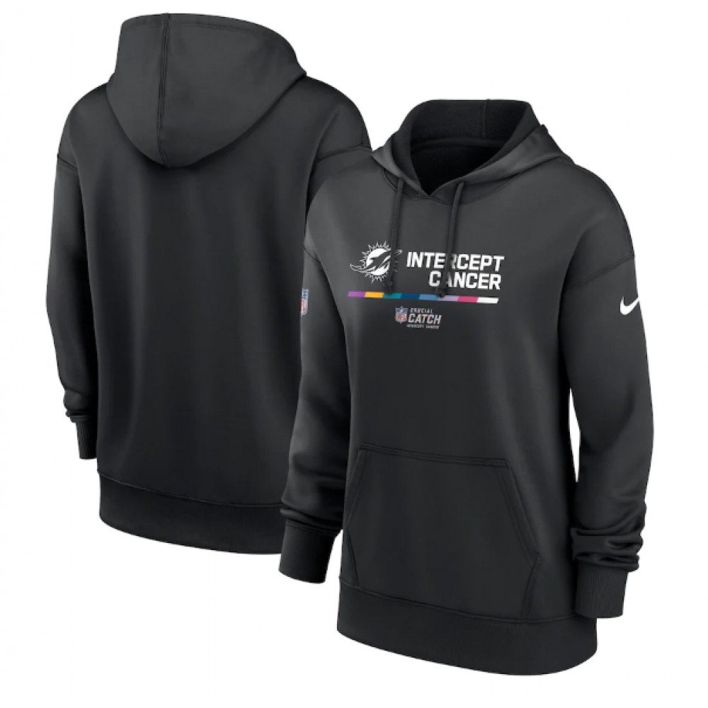 Women's Miami Dolphins 2022 Black NFL Crucial Catch Therma Performance Pullover Hoodie(Run Small) 1