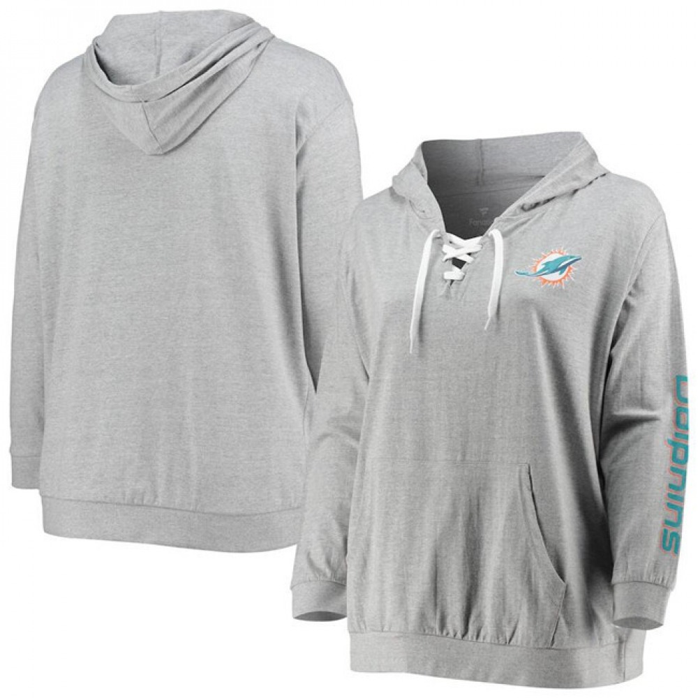 Women's Miami Dolphins Heathered Gray Lace-Up Pullover Hoodie 1