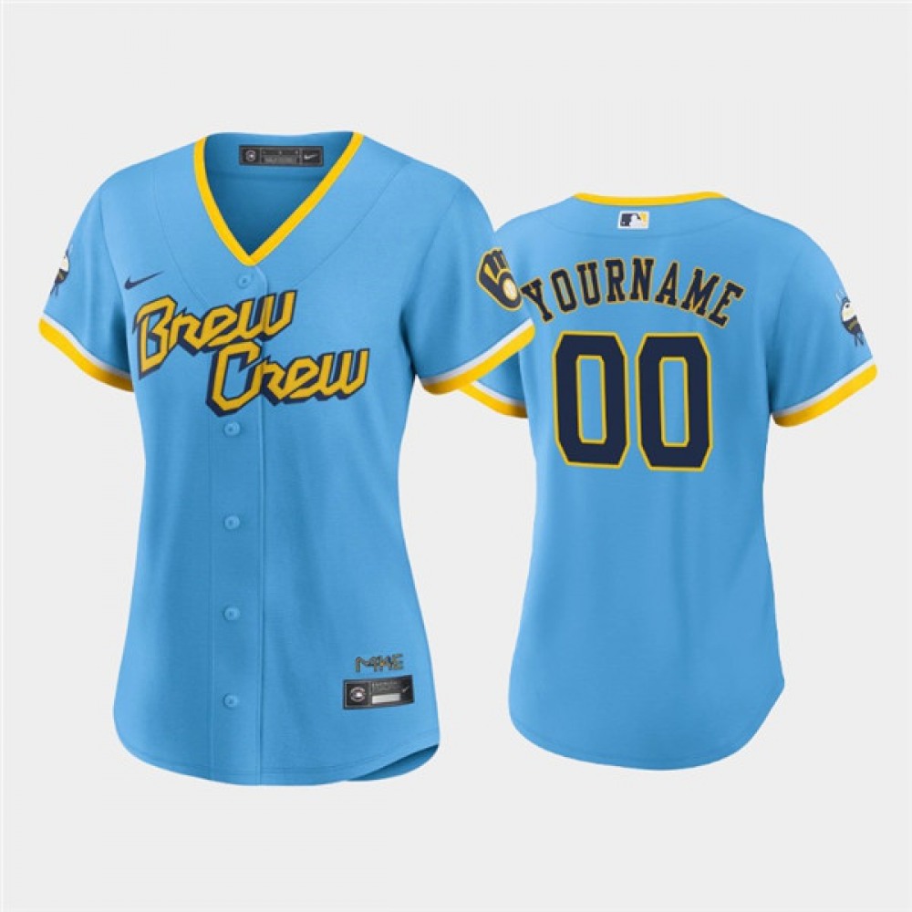 Women's Milwaukee Brewers ACTIVE Player Custom 2022 Powder Blue City Connect Cool Base Stitched Jersey(Run Small) 1