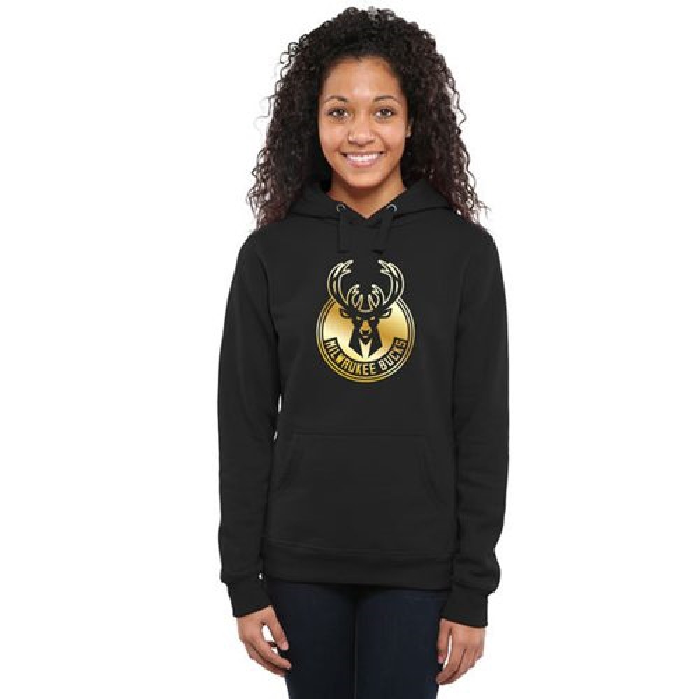 Women's Milwaukee Bucks Gold Collection Pullover Hoodie Black 1