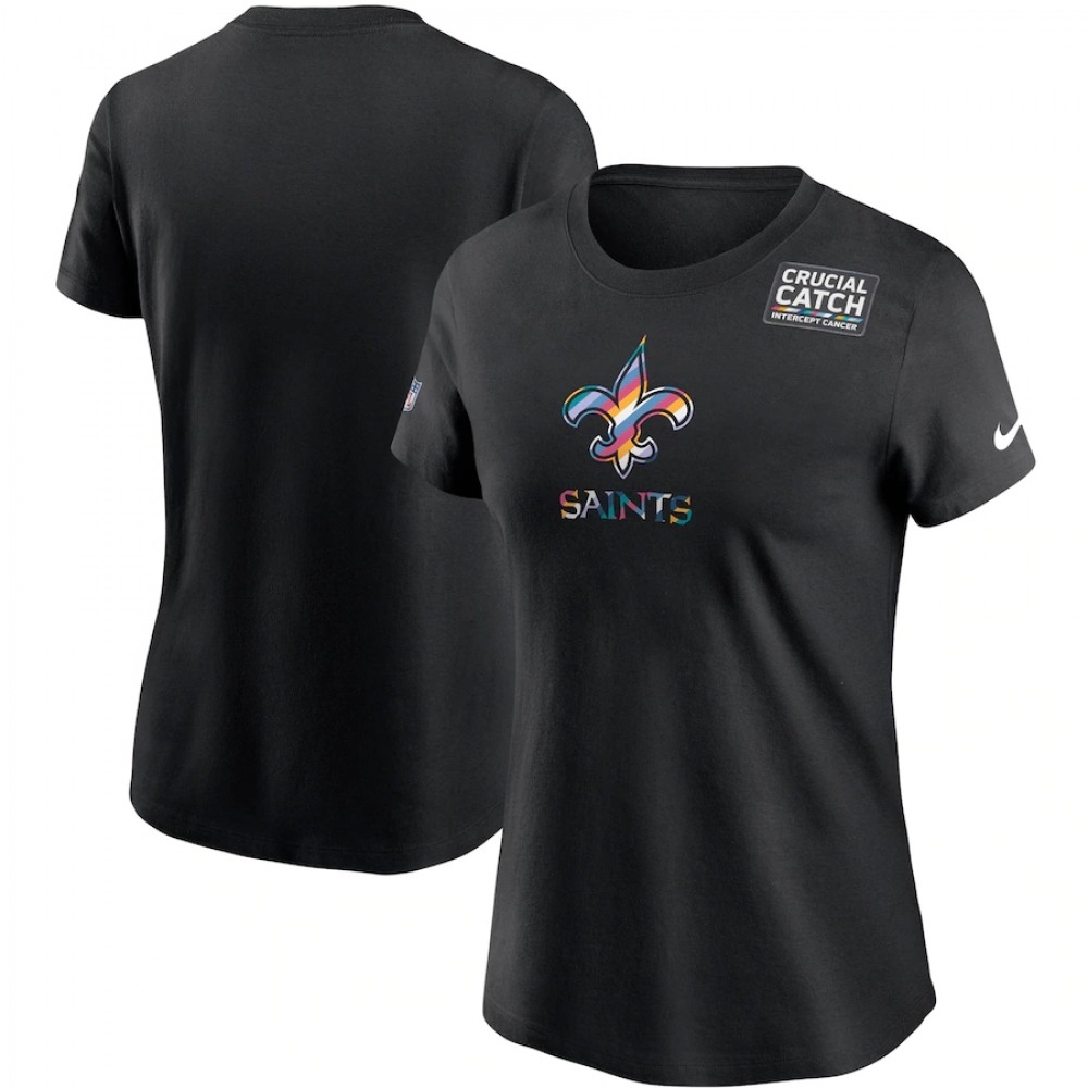 Women's New Orleans Saints 2020 Black Sideline Crucial Catch Performance T-Shirt(Run Small) 1
