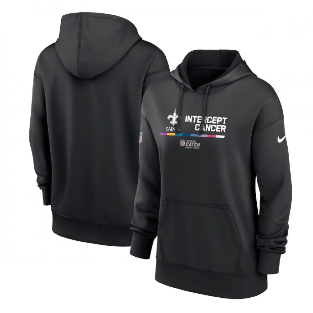 Women's New Orleans Saints 2022 Black NFL Crucial Catch Therma Performance Pullover Hoodie(Run Small) 1
