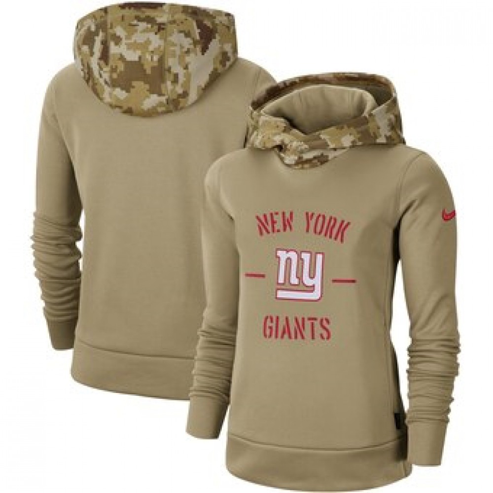 Women's New York Giants Khaki 2019 Salute to Service Therma Pullover Hoodie(Run Small) 1