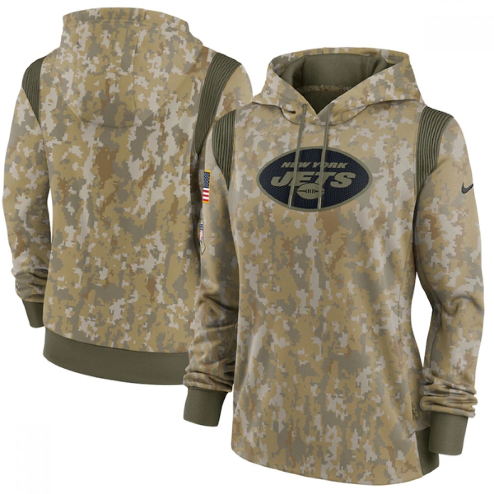 Women's New York Jets 2021 Camo Salute To Service Therma Performance Pullover Hoodie(Run Small) 1