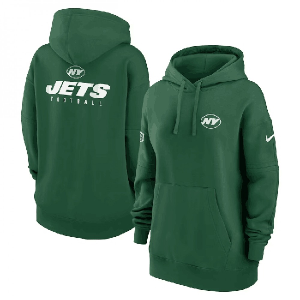 Women's New York Jets Green Sideline Club Fleece Pullover Hoodie(Run Small) 1