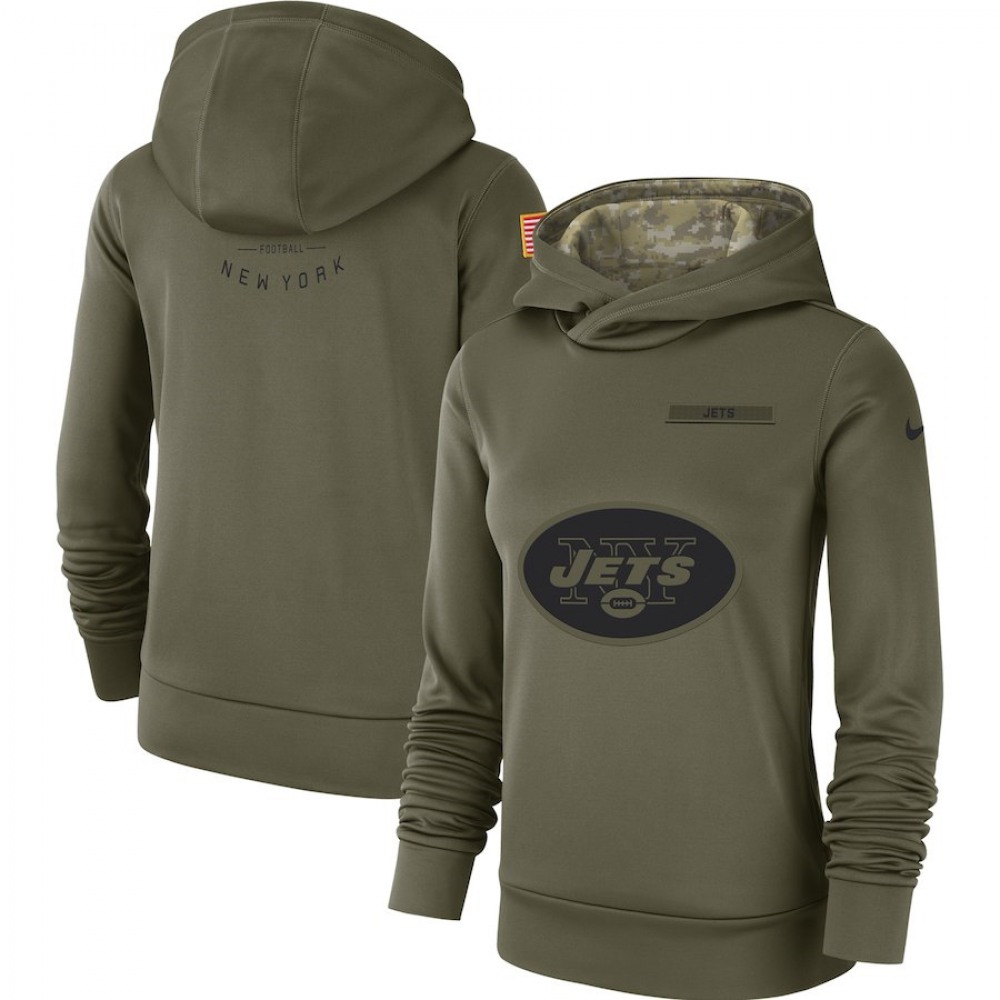 Women's New York Jets Olive Salute to Service Team Logo Performance Pullover NFL Hoodie 1