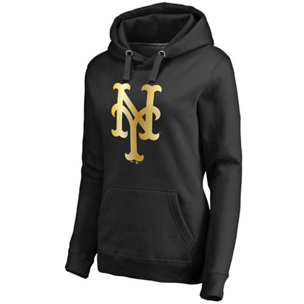 Women's New York Mets Gold Collection Pullover Hoodie Black 1