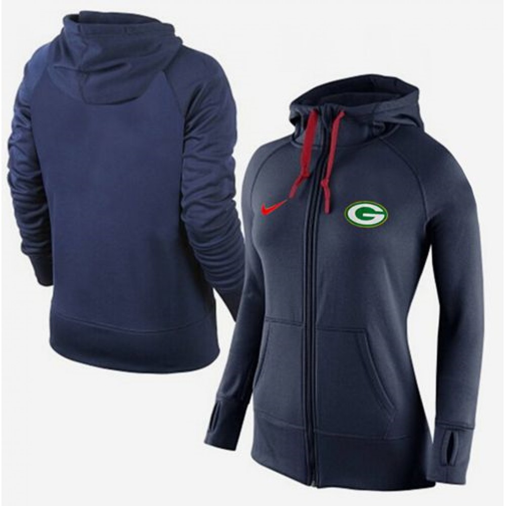 Women's Green Bay Packers Full-Zip Performance Hoodie Dark Blue 1