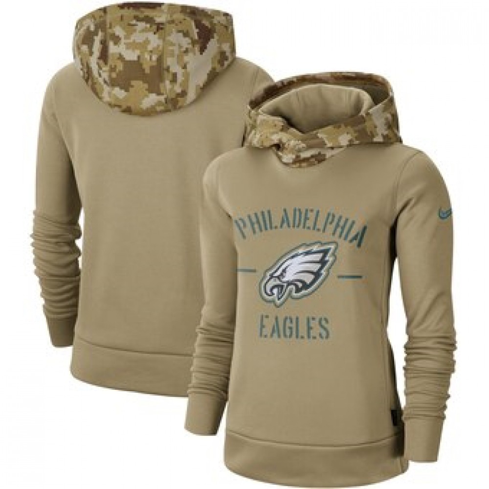 Women's Philadelphia Eagles Khaki 2019 Salute to Service Therma Pullover Hoodie(Run Small) 1
