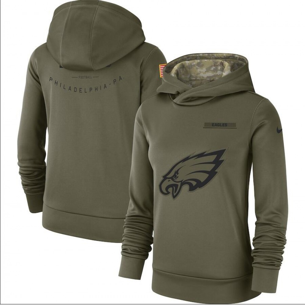 Women's Philadelphia Eagles Olive Salute to Service Team Logo Performance Pullover NFL Hoodie 1