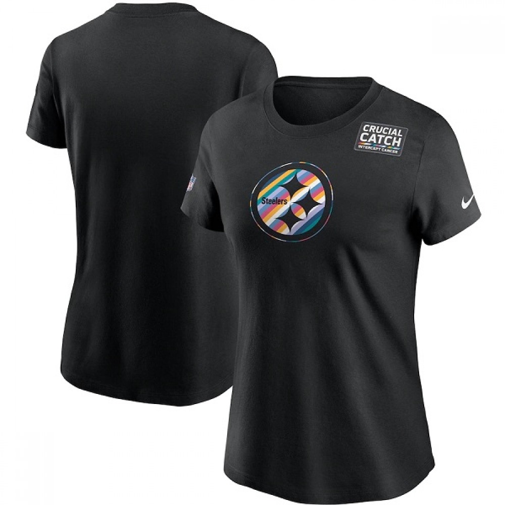 Women's Pittsburgh Steelers 2020 Black Sideline Crucial Catch Performance T-Shirt(Run Small) 1