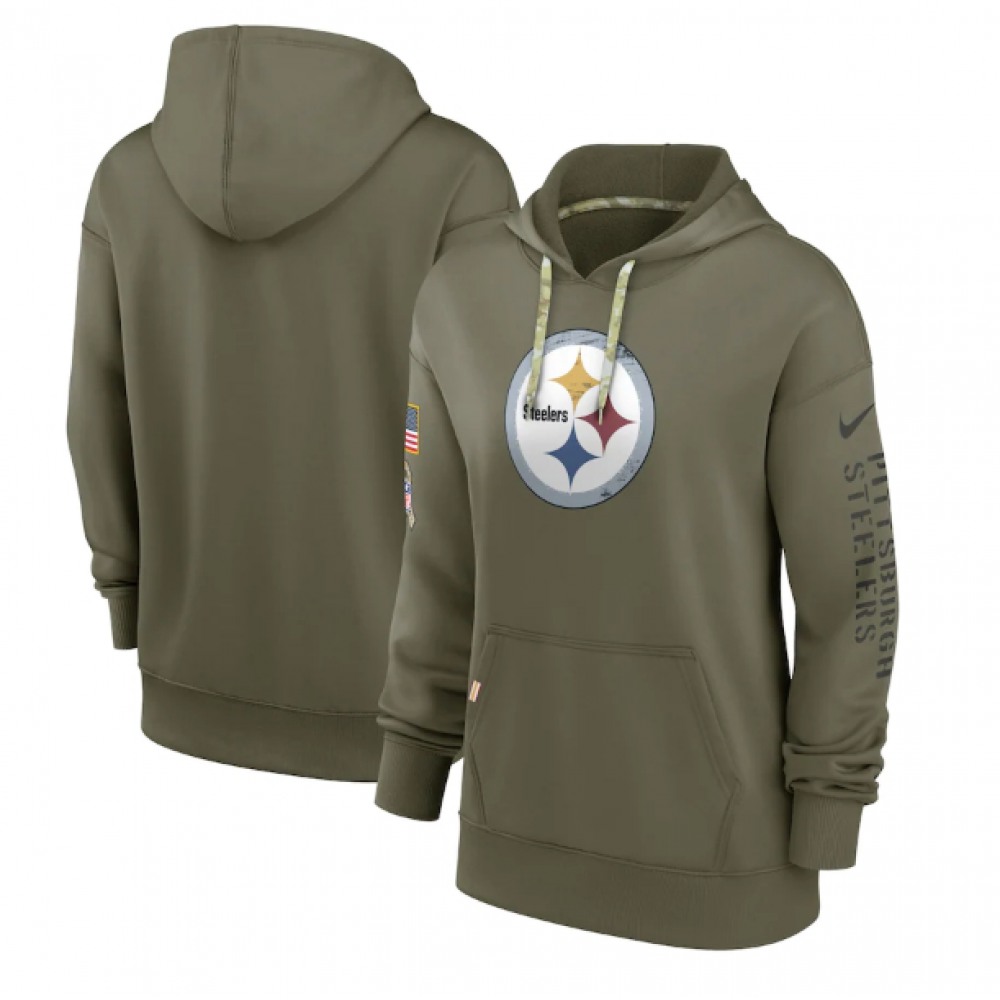 Women's Pittsburgh Steelers 2022 Olive Salute to Service Therma Performance Pullover Hoodie(Run Small) 1