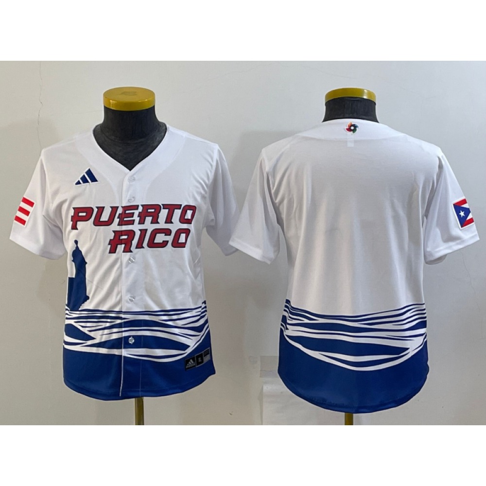Women's Puerto Rico Baseball Blank 2023 White World Baseball Classic Stitched Jersey(Run Small) 1
