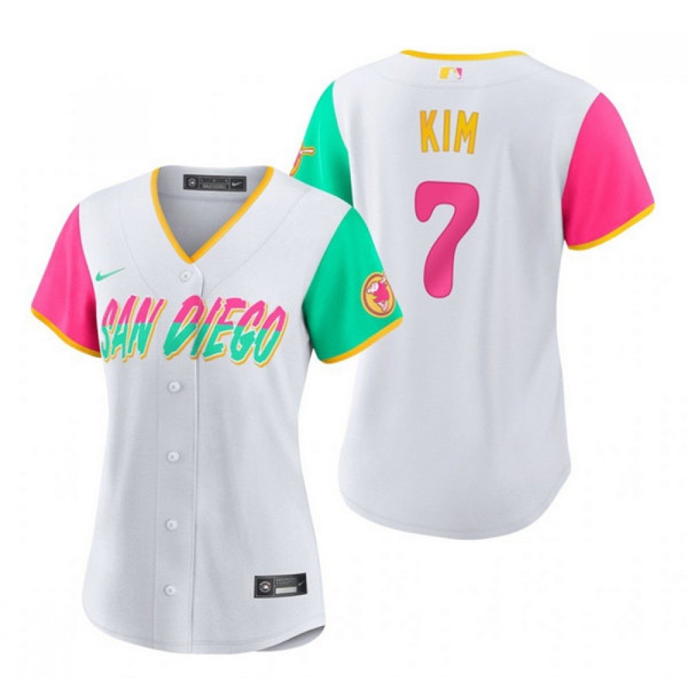 Women's San Diego Padres #7 Ha Seong Kim 2022 White City Connect Cool Base Stitched Baseball Jersey(Run Small) 1