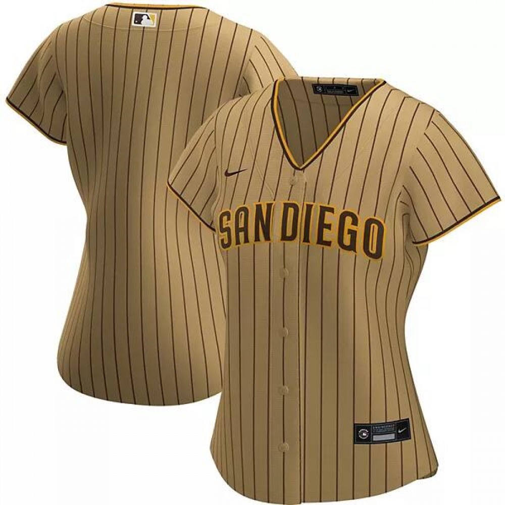 Women's San Diego Padres Blank Tan Brown Cool Base Stitched Baseball Jersey(Run Small) 1