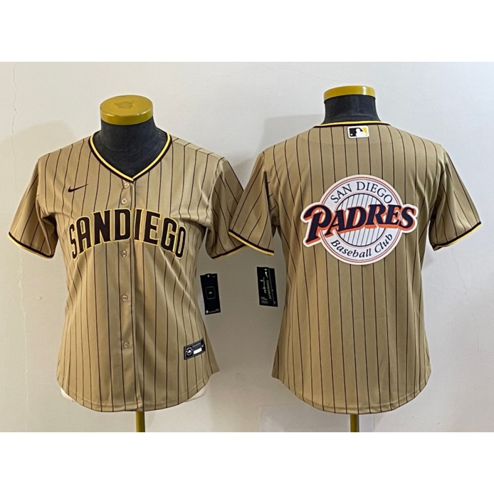Women's San Diego Padres Tan Team Big Logo Stitched Baseball Jersey(Run Small) 1