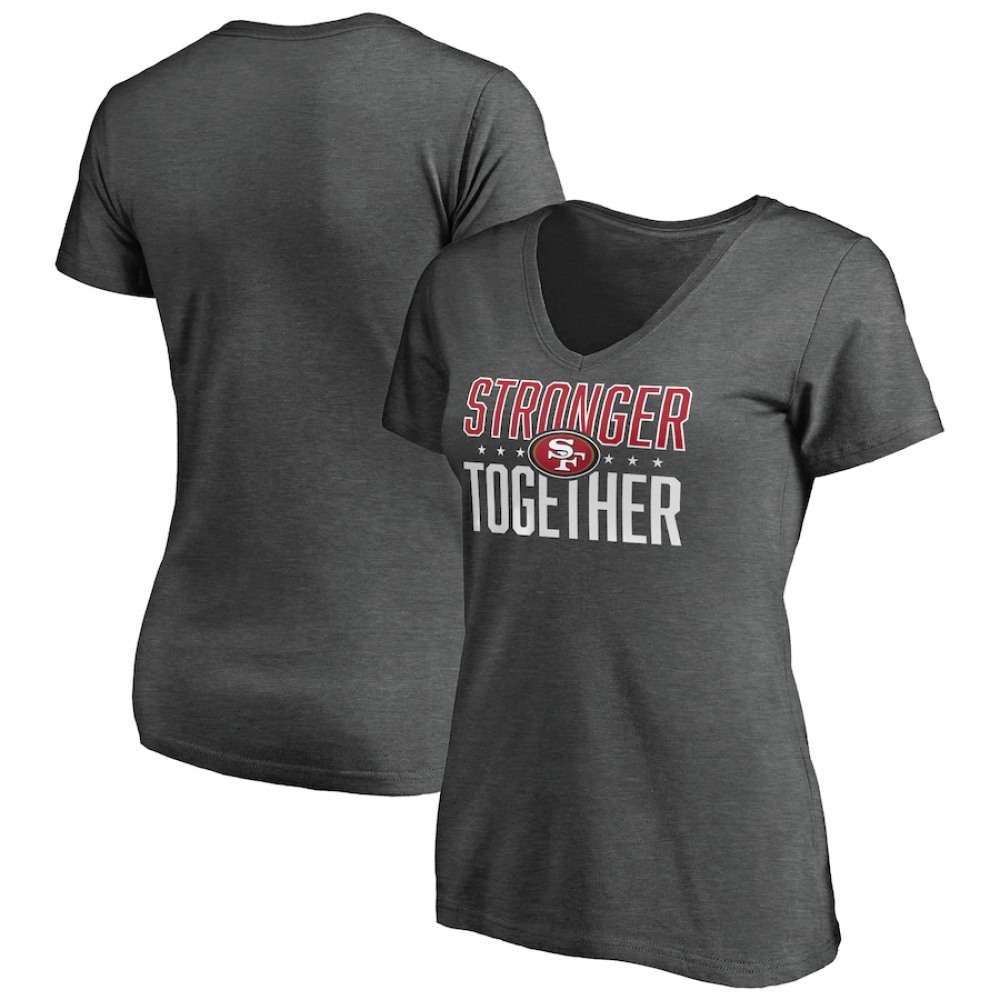 Women's San Francisco 49ers Heather Stronger Together Space Dye V-Neck T-Shirt(Run Small) 1