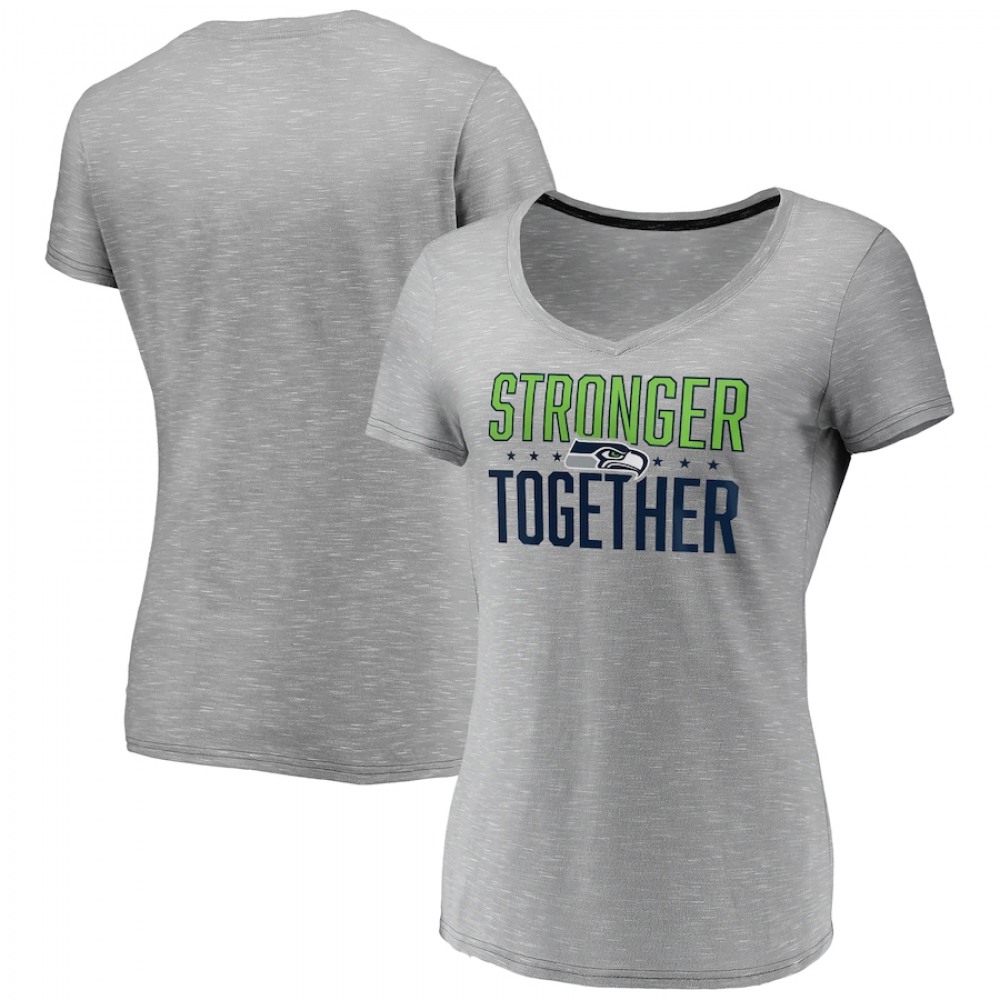 Women's Seattle Seahawks Gray Stronger Together Space Dye V-Neck T-Shirt(Run Small) 1